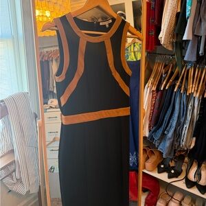 Trina Turk Black and Tan Midi Dress